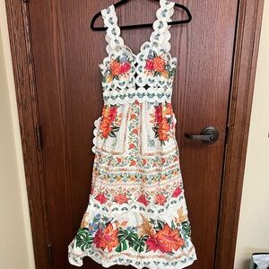 FARM Rio Floral Embroidered Midi Dress